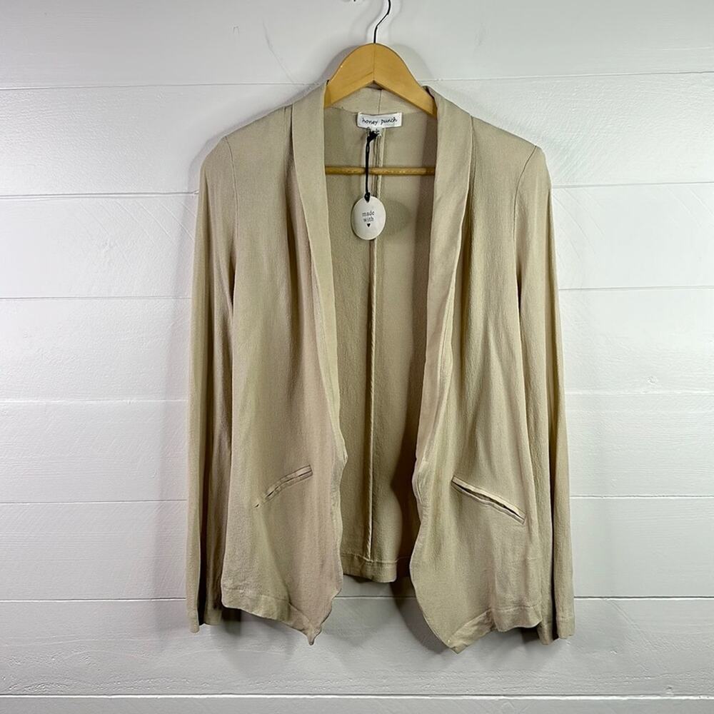 HONEY PUNCH Tan Cream Open Front Long‎ Sleeve Cardigan Jacket Top Size Large